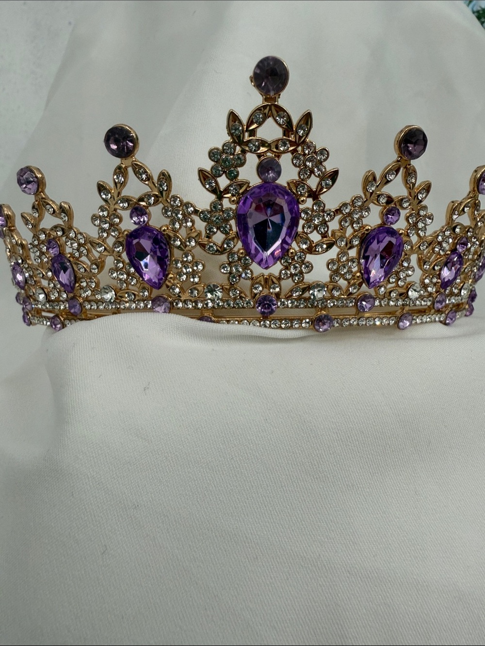 Gold and Purple Jeweled Tiara Crown